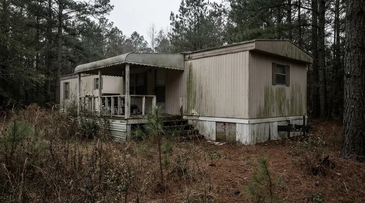 An older manufactured home on wooded Georgia acreage